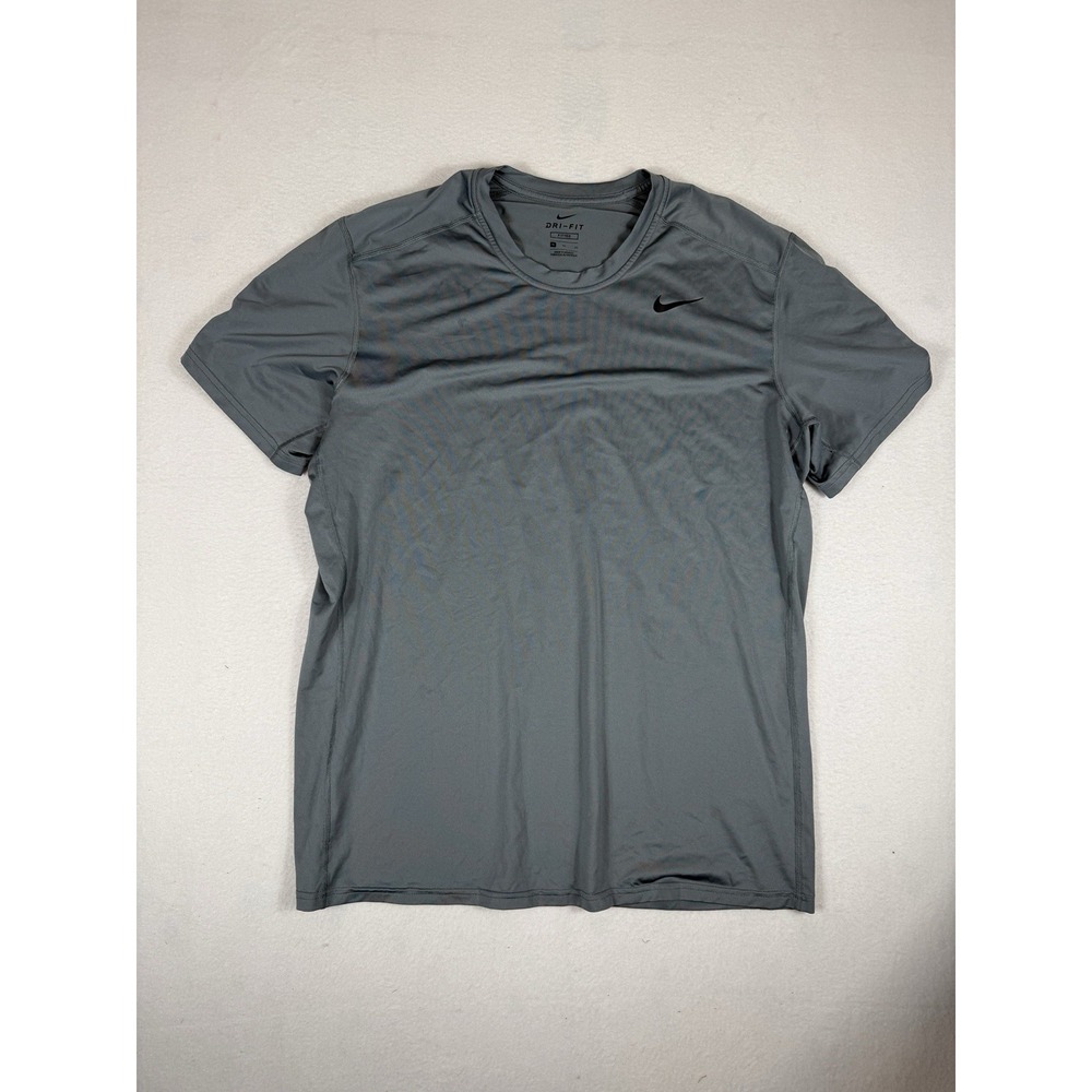 Nike Dri-Fit Fitted Short Sleeve Athletic Shirt Mens XL Grey Swoosh Gym Top
